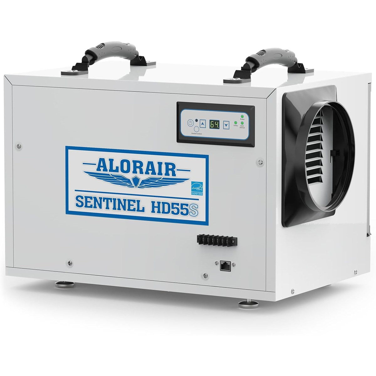 Alorair Sentinel HD55S white crawlspace dehumidifier with front vent grille and digital control panel